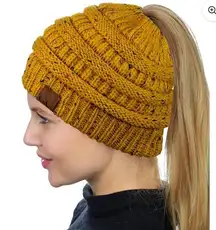 C.CWomen’s messy bun beanie mustard yellow