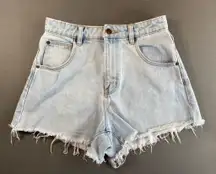 Rolla's Mirage High Rise Light Wash Jean Shorts Cut Offs Fringe Size 26
