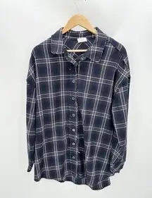 Hailey & Co Shirt Women MEDIUM Blue Brown Plaid Long Sleeve Button Down Collared