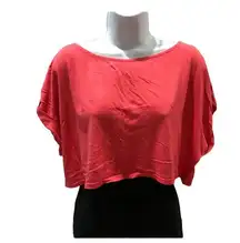 Moda International Pink Rolled Sleeve Dolman Oversized Crop Top Blouse Size XS