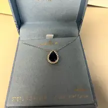 Isabella M necklace 16 plus 2 additional inches blue stone cubic zirconia silver