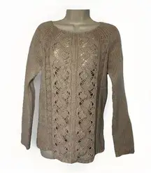 Sugarlips Sweater Open Knit Granny Boho Wool Blend Cable Knit Sz M Classic