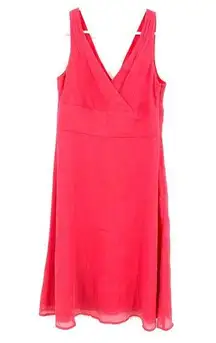 J Crew Sz 6 Petite Dress Pink 100% Silk Sleeveless V Neck Crossover A Line Midi