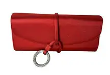 Rodo Red Satin Clutch Silver Gem Ring Closure