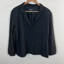 Eileen Fisher Blazer‎ Jacket Large Black Textured 3-Button V-Neck Office Career