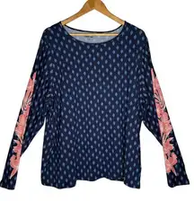 Land End Plus Size Rash Guard Top Womens 20W 22W Blue Long Sleeve Swim Shirt