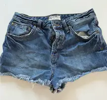 Free People Frayed Hem Blue Denim Shorts
