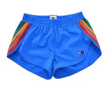 Aviator Nation Women's Large 5 Stripe Flex Board Shorts Parrot Rainbow Blue Swim