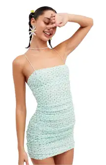 For Love & Lemons Drea Mini Ruched Dress White Green L‎