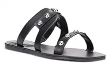 Marc Fisher Black & Silver Strappy Flat Sandal Shoes 9.5