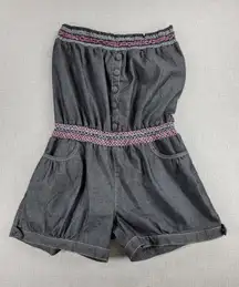 Zawary Womens Romper Shorts Size L Gray‎ Tribal Embroidered Strapless Casual
