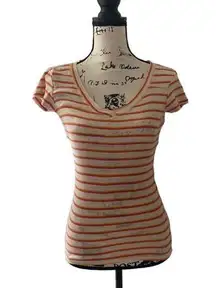 Poof! SZ S white, orange and yellow striped t-shirt