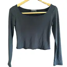 COSABELLA | Black Sparkly Cropped Long Sleeve Top Glitter Baby Tee | Medium