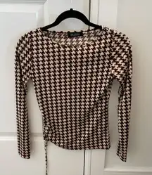 Ted Bodin Brown Beige  Pattern Longsleeve Shirt with Drawstring