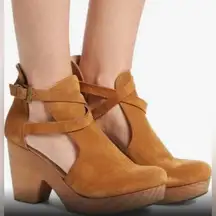 NWOB Free People Cedar Clog Platform Crisscross Brown Suede - Wood size 40 US 10