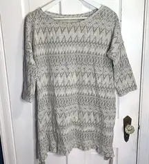 Soft Surroundings  Gray Cream Clocking Out Tassel Tunic Top W-318 Size XS