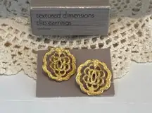 Avon Vintage Gold Tone Clip On Earrings Textured Dimensions