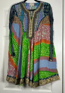 aseesa Women’s Boho Style Ethnic Patchwork Dress Rhinestone/Eyelet Embroidery M