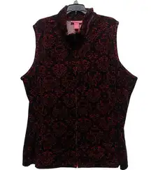 Woman Within Vest Women Size 2X Red Black Paisley Pockets Full Zip Sleeveless