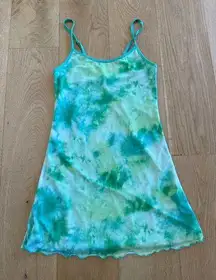 Dolls Kill  - Current Mood Tie Dye Mini Slip Dress in Green & Blue