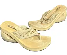 Skechers Something Else Wedge Sandal 8 Tan Braided Beaded Chunky Y2K Boho 90s