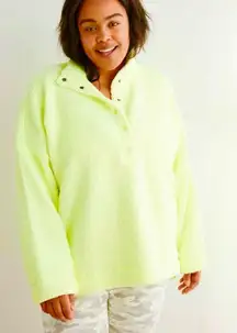 Aerie Neon Yellow Sherpa Snap Button Pullover Sweatshirt