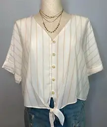 NEW Hem & Thread Summer Days Crop Top Cream & Orange Striped Knot Front Blouse L