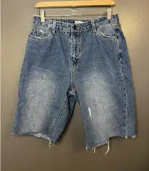 Avec Les Filles Shorts Womens 30 Blue Denim Bermuda Cutoff Raw Hem Casual