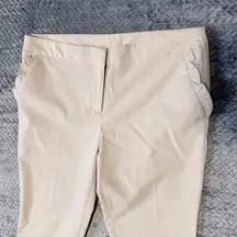 Cynthia Rowley cream ankle length dress pants with ruffle pockets size 10