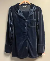 NorthStyle Pajama Set Navy Blue Velour Button-Front Top & Pull-On Pants Sz L NWT