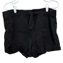 Aerie High Rise Shorts Cuffed Bow Front Elastic Waist Pull-On Black Size Small