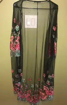 Merchant Black Sheer Kimono w/3/4 Sleeves Sz L