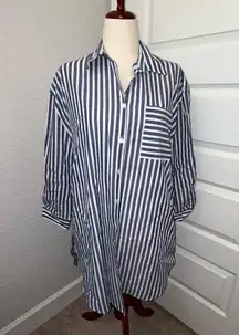 Papinelle Stripe Print Button Down Long Sleeve Shirt Nightgown Dress