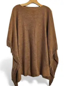Marvelush Tan Fringe Poncho with Detachable Scarf One Size Boho Cozy Fall Layer