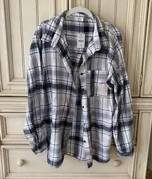 Women’s Oversized Cotton On Black & White Plaid Boyfriend Flannel Shirt SzXS NWT