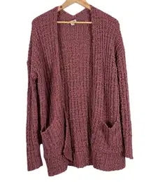 Moral Fiber Cardigan Womens M Pink Open Front Chenille Cozy Minimalist Slouchy