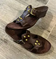 Nurture by Lamaze Women's Slip-On Leather Kitten Heel Sandals, Brown, Size 7.5/8