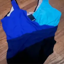 Avenue Two-Tone Swimsuit in Blue and Tan