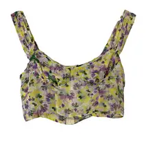 Cider  Women’s Corset Tank Top Yellow Purple Floral Size Medium EUC