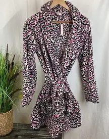 Victoria’s Secret Leopard Heart Print Short Plush Belted Robe NEW S