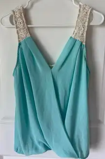 Women’s Teal Lace Sheer‎ Tank Top M Medium Y2K Double Zero Blouse (Box C)