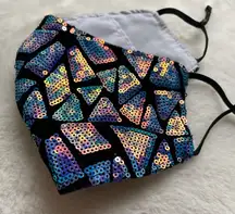 NWOT Blue Rainbow Iridescent Holographic Sequin Face Mask