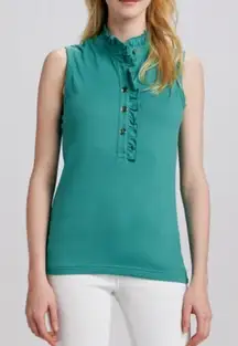 Tory Burch women's Sleeveless Lidia‎ Ruffle-Placket Polo Shirt.  Size Small