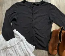 Express ‘90s Button Up Fitted Cropped 3/4 Length Sleeve Black Knit Cardigan Sz M