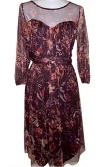 New! Candalite Maroon Floral Mesh Sleeve Dress