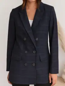 Aritzia Babaton Samuel Double Breasted Blazer Navy Everest Green Plaid