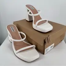 Steve Madden Polly Two Strap White Chunky Heeled Sandals size 11 Square Toe