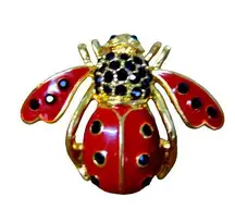 Joan Rivers Crystal LADYBUG BEE PIN Brooch Red Black Pave Crystal Gold Lady Bug