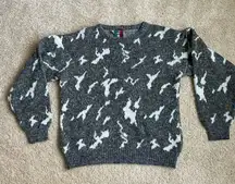 Vintage Gray and White Patterned Sweater with colorful details