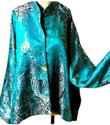 Vintage Rising Phoenix Silk Blouse I 1980s 1990s Teal Peacock Kimono
Style Top L